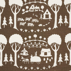 Farm Scene Brown 180881 by Schumacher Designer Fabric
