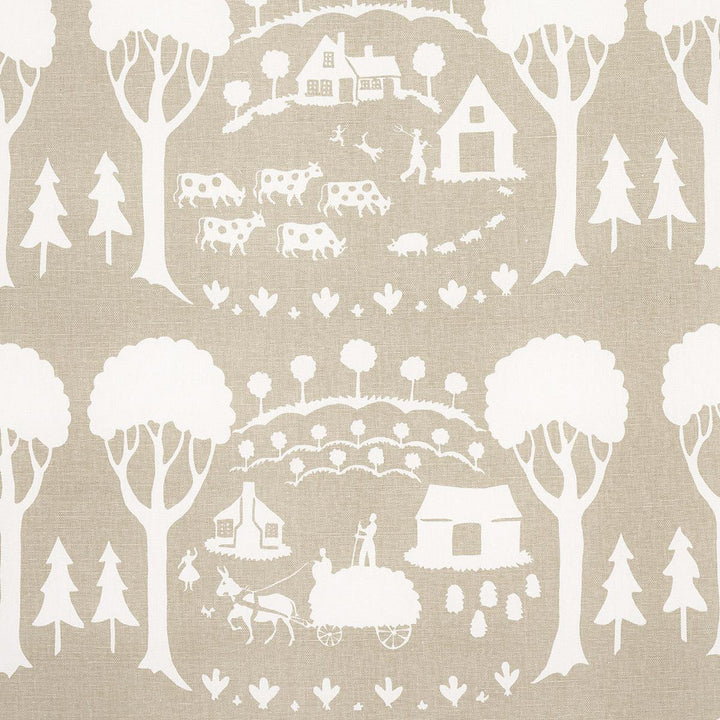 Farm Scene Neutral 180882 by Schumacher Designer Fabric Folly Cove 18.0" - Swanky Fabrics -