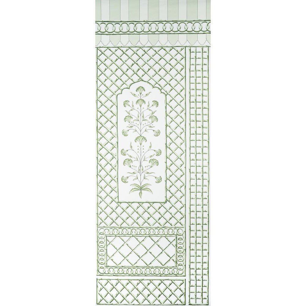 Bamboo Trellis Panel A Green 5014390 by Schumacher Designer Wallpaper Marie-Anne Oudejans 54.5" - Swanky Fabrics -