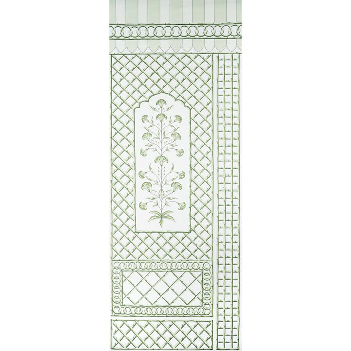Bamboo Trellis Panel A Green 5014390 by Schumacher Designer Wallpaper Marie-Anne Oudejans 54.5" - Swanky Fabrics -