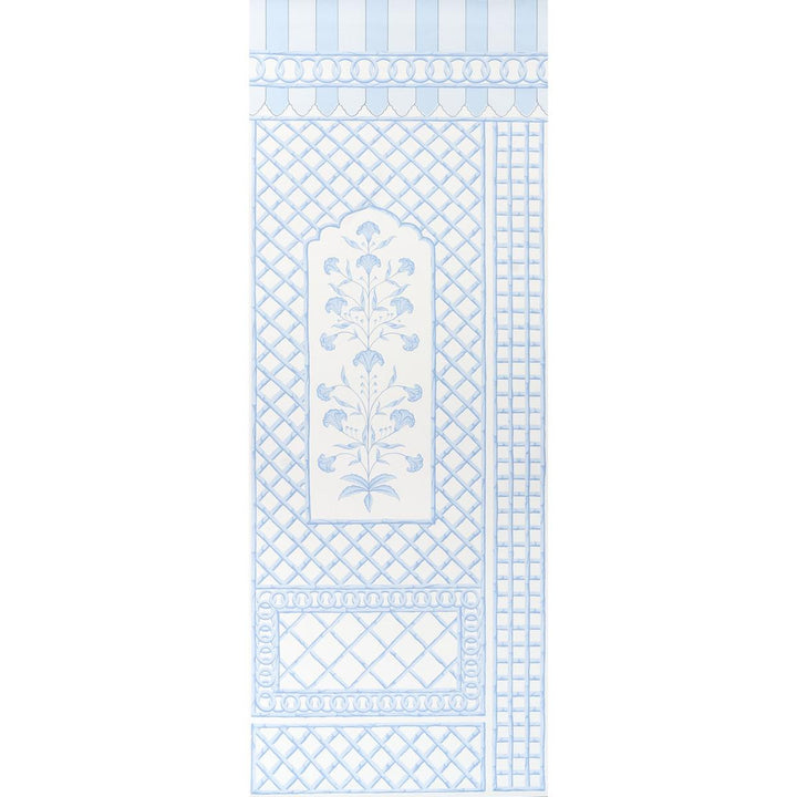 Bamboo Trellis Panel A Blue 5014391 by Schumacher Designer Wallpaper Marie-Anne Oudejans 54.5" - Swanky Fabrics -