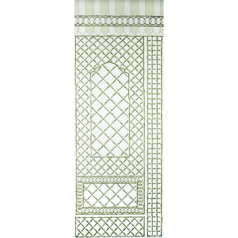 Bamboo Trellis Panel B Green 5014400 by Schumacher Designer Wallpaper Marie-Anne Oudejans 54.5" - Swanky Fabrics -