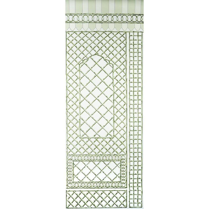 Bamboo Trellis Panel B Green 5014400 by Schumacher Designer Wallpaper Marie-Anne Oudejans 54.5" - Swanky Fabrics -