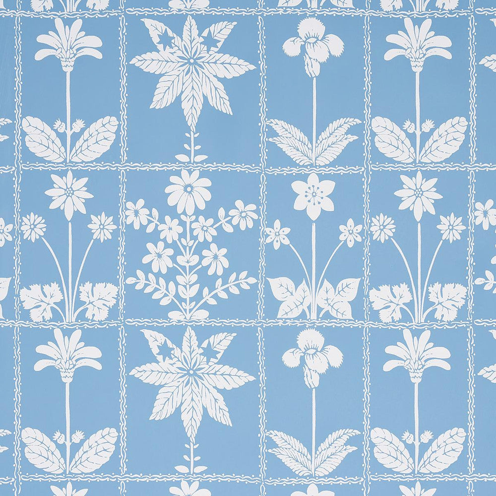 Georgia Wildflowers Blue 5014820 by Schumacher Designer Wallpaper Folly Cove 27.0" - Swanky Fabrics -