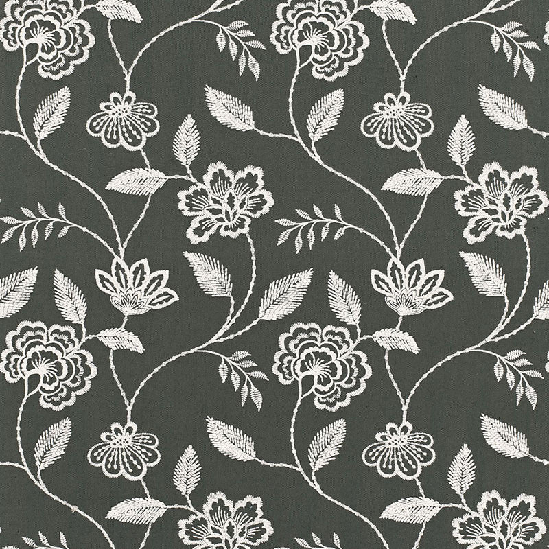 Penelope Embroidery Charcoal 68760 by Schumacher Designer Fabric CHROMA SP14 See Sample INDIA MEDIUM DUTY </p><p>Repeat: Horizontal: 12 3/4" (32CM) and Vertical: 15" (38CM) 51" WIDE (130CM) - Swanky Fabrics -