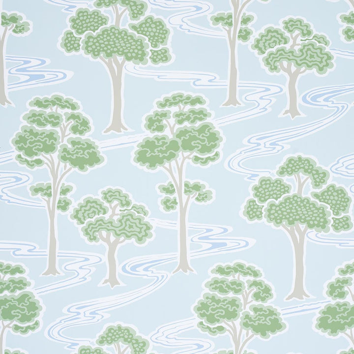 Tree River Mineral 5009102 by Schumacher Designer Wallpaper Moon River 27.0" - Swanky Fabrics -
