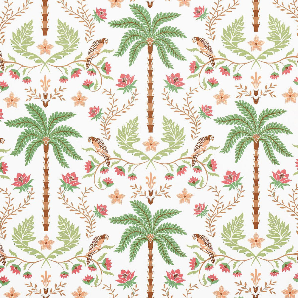 Island Palm Indoor/Outdoor Coral & Green 180981 by Schumacher Designer Fabric Isola Indoor/Outdoor 27.0" - Swanky Fabrics -