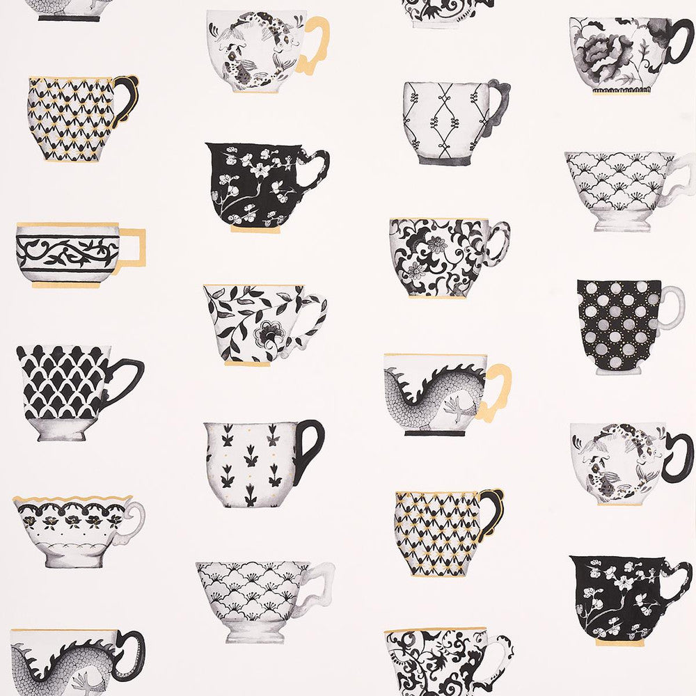 Onie'S Teacups Ink 5014780 by Schumacher Designer Wallpaper New Old-Fashioned 27.0" - Swanky Fabrics -