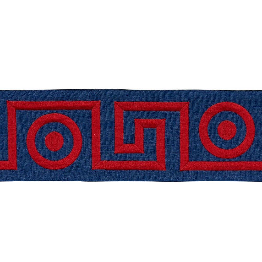 Plato Tape Navy And Red 181253 by Schumacher Designer Trim Mary Mcdonald 4.62" - Swanky Fabrics -
