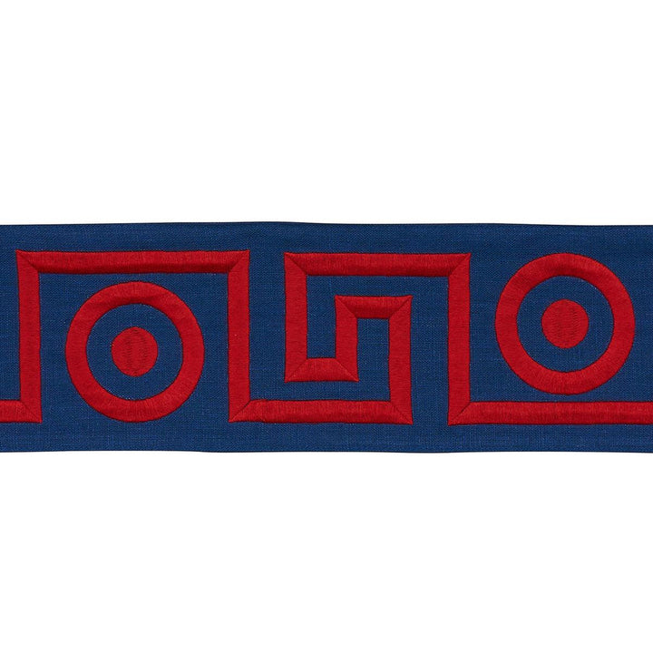Plato Tape Navy And Red 181253 by Schumacher Designer Trim Mary Mcdonald 4.62" - Swanky Fabrics -