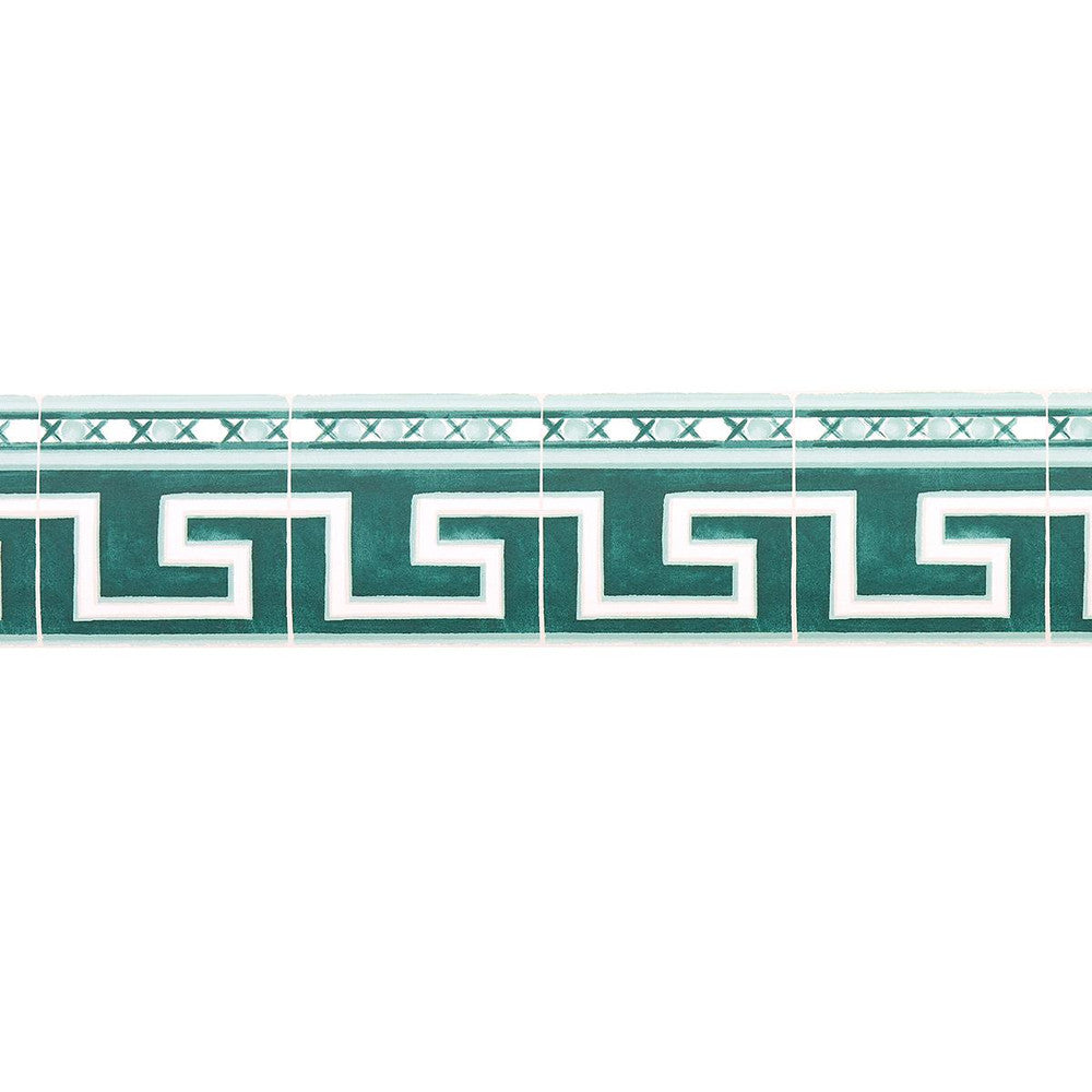 Azulejos Border Emerald 5015131 by Schumacher Designer Wallpaper Mary Mcdonald - Swanky Fabrics -