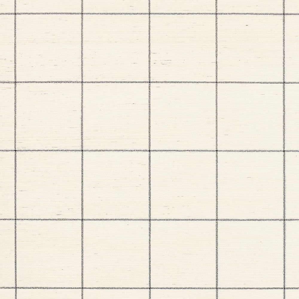 Windowpane Embroidered Sisal Charcoal 5015202 by Schumacher Designer Wallpaper Textured Wallcoverings & Printed Grasscloths 4.38" - Swanky Fabrics -