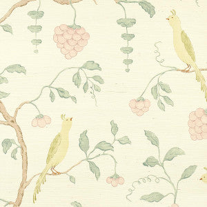 Wisteria Sisal Teal & Soft Pink 5013700 by Schumacher Designer Wallpaper