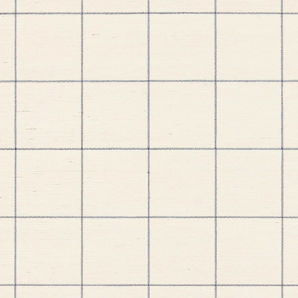Windowpane Embroidered Sisal Navy 5015200 by Schumacher Designer Wallpaper Textured Wallcoverings & Printed Grasscloths 4.38" - Swanky Fabrics -