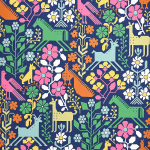 Lupita Multi On Navy 5013760 by Schumacher Designer Wallpaper