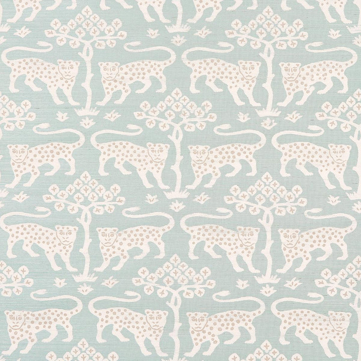 Woodland Leopard Sisal Waterblue 5012301 by Schumacher Designer Wallpaper Textured Wallcoverings & Printed Grasscloths 34.0" - Swanky Fabrics -