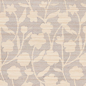 Kantha Embroidered Flower Sisal Carbon 5015180 by Schumacher Designer Wallpaper
