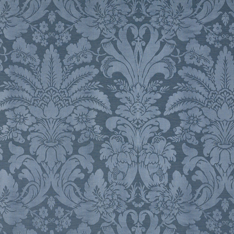 Colette Linen/Silk Damask Indigo 69142 by Schumacher Designer Fabric COUNTRY CHIC LINEN 75% SILK 25% ITALY </p><p>Repeat: Horizontal: 25 1/2" (65CM) and Vertical: 27" (69CM) 51 - Swanky Fabrics -