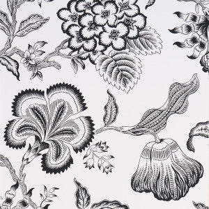 Hothouse Flowers Silhouette Black And White 5015323 by Schumacher Designer Wallpaper
