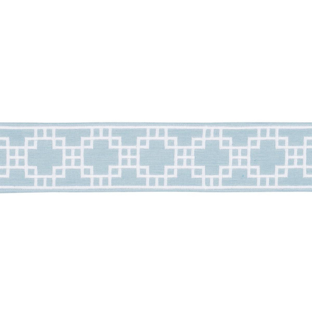 Squared Away Trellis Tape Sky 83591 by Schumacher Designer Trim Statement Trims 3.12" - Swanky Fabrics -