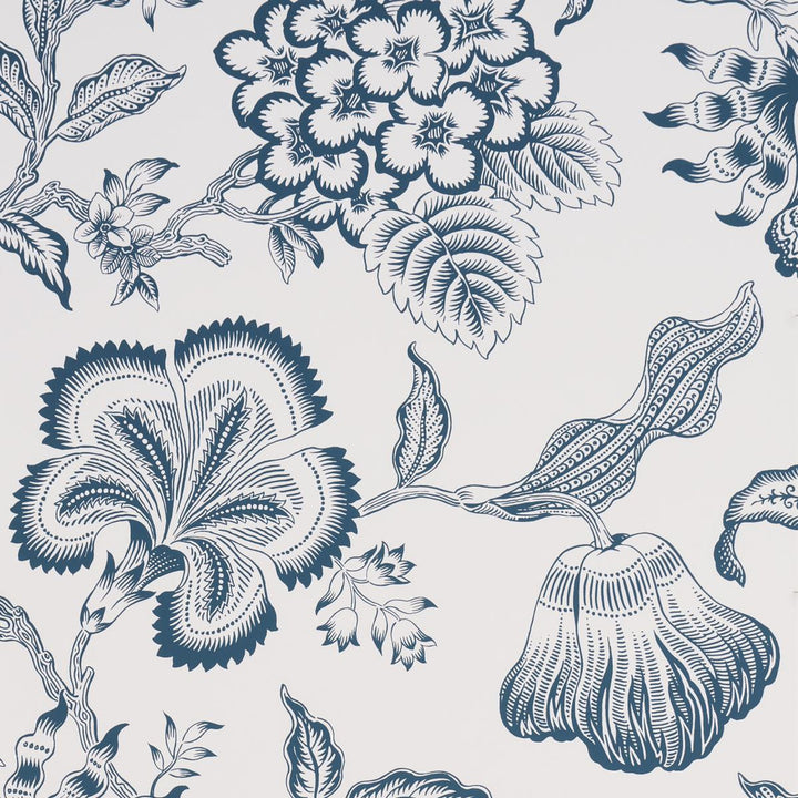 Hothouse Flowers Silhouette Peacock On White 5015324 by Schumacher Designer Wallpaper Celerie Kemble 27.0" - Swanky Fabrics -