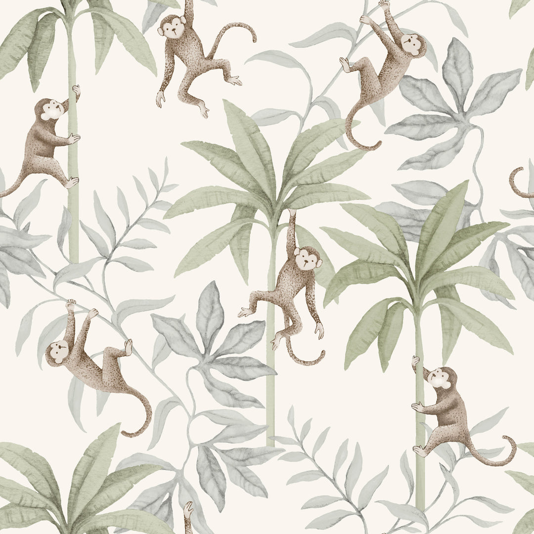 Jungle Friends Cocoa And Sage 6936 by Schumacher Designer Wallcovering