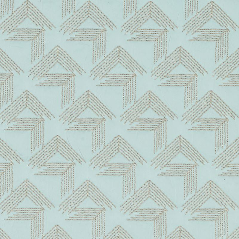 V Step Ice 69435 by Schumacher Designer Fabric Miles-Redd 38% Cotton, 30% Spun, 26% Polywadding, 6% Spun Martindale 16,000 Horizontal: 2 and Vertical: 6.25 50.625 - Swanky Fabrics -