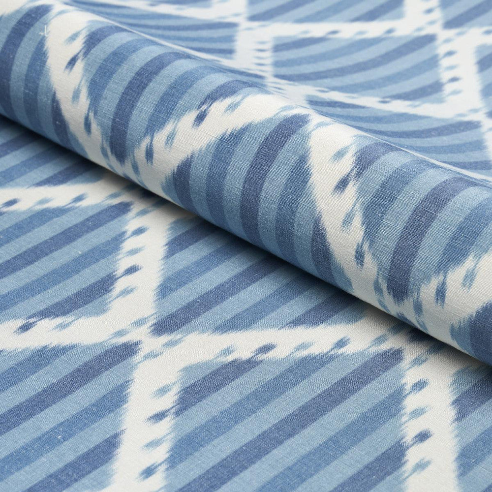Kai Striped Ikat Blue 181290 by Schumacher Designer Fabric Ikats 10.75" - Swanky Fabrics -