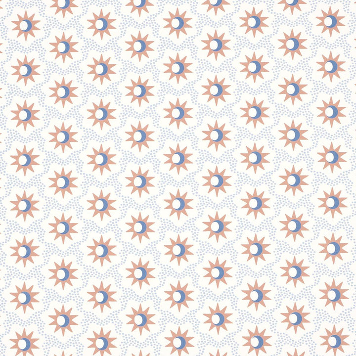 Lucie Clay & Blue 5015761 by Schumacher Designer Wallpaper Domino Effect 3.88" - Swanky Fabrics -
