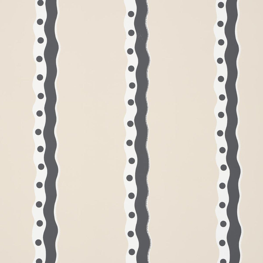 Rousseau Stripe Noir & Cream 5015742 by Schumacher Designer Wallpaper Domino Effect 13.5" - Swanky Fabrics -