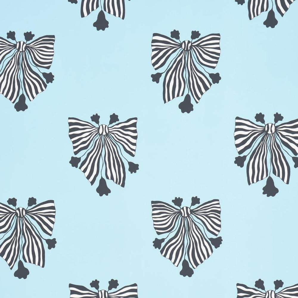 Bow-Wow-Wow Aqua 5015470 by Schumacher Designer Wallpaper Marian Mcevoy 27.0" - Swanky Fabrics -