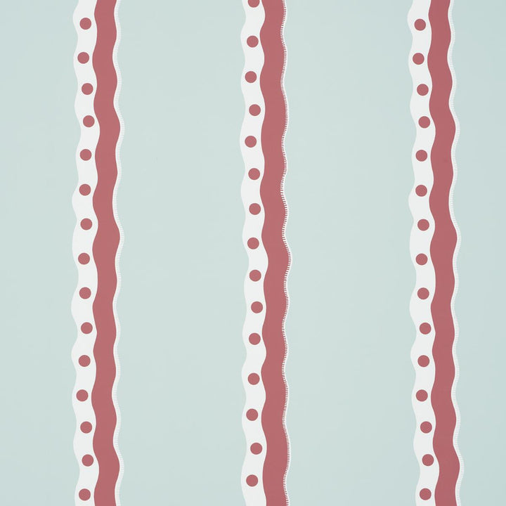 Rousseau Stripe Rouge & Sky 5015740 by Schumacher Designer Wallpaper Domino Effect 13.5" - Swanky Fabrics -