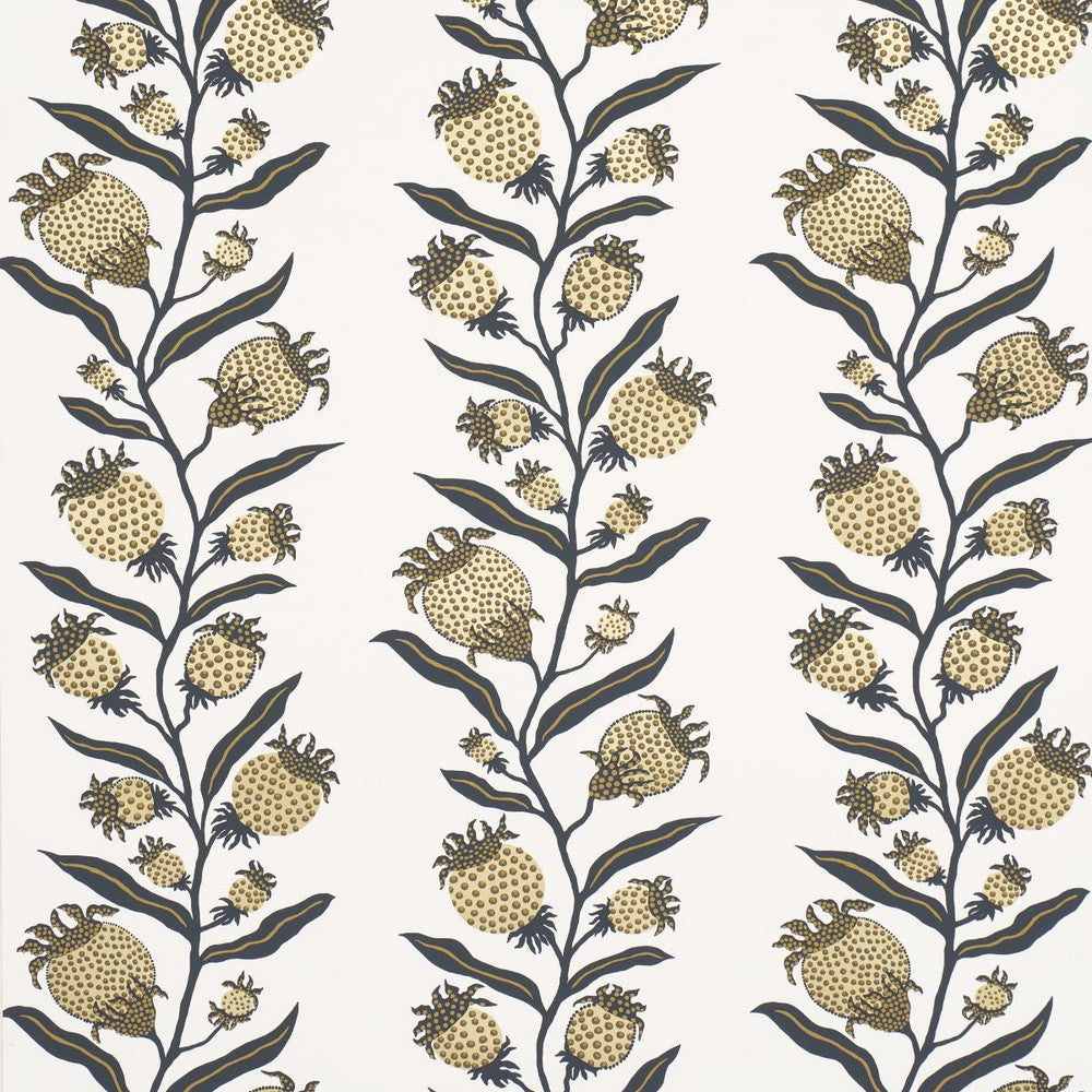 Thistle Vine Black & Gold 5015481 by Schumacher Designer Wallpaper Marian Mcevoy 9.0" - Swanky Fabrics -