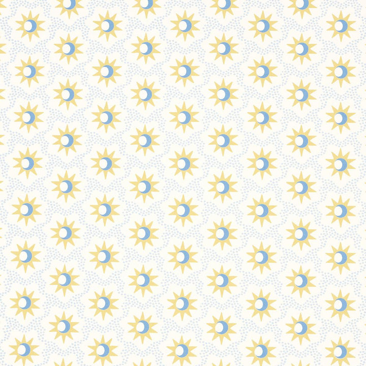 Lucie Yellow & Sky 5015760 by Schumacher Designer Wallpaper Domino Effect 3.88" - Swanky Fabrics -