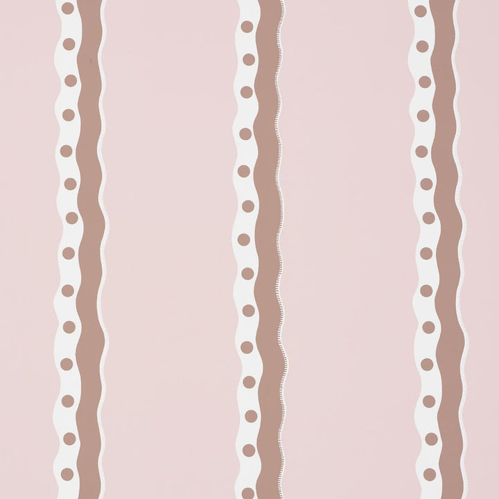 Rousseau Stripe Cocoa & Blush 5015741 by Schumacher Designer Wallpaper Domino Effect 13.5" - Swanky Fabrics -