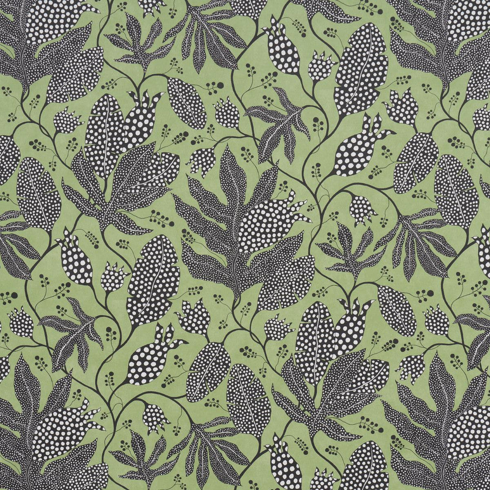 Polka Dot Jungle Black & Green 5015460 by Schumacher Designer Wallpaper Marian Mcevoy 18.0" - Swanky Fabrics -