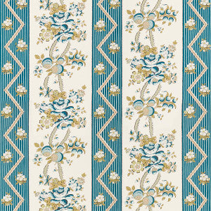 Sylvain Floral Stripe Teal 5015540 by Schumacher Designer Wallpaper