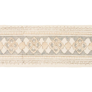Amira Hand Block Printed Tape Sand & Grey 181371 by Schumacher Designer Trim