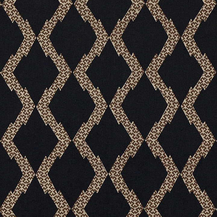 Topi Black 69992 by Schumacher Designer Fabric Tribal Chic See Sample INDIA - </p><p>Repeat: Horizontal: 6 1/2" (17CM) and Vertical: 6" (15CM) 52" (132CM) - Swanky Fabrics -