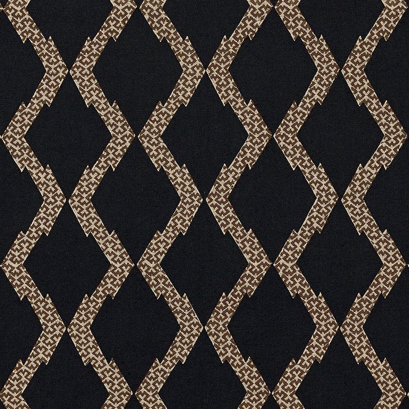 Topi Black 69992 by Schumacher Designer Fabric Tribal Chic LINEN 40% COTTON 32% INDIA </p><p>Repeat: Horizontal: 6 1/2" (17CM) and Vertical: 6" (15CM) 52 - Swanky Fabrics -