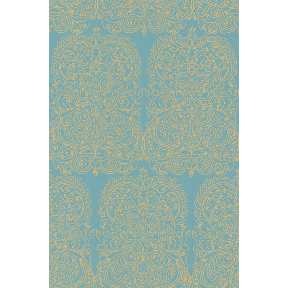 Alpana Gold/Aqua by Cole & Son Designer Wallcovering COLE & SON NEW CONTEMPORARY II PAPER - 100% United Kingdom - Horizontal: - and Vertical: 30 20.5 - Swanky Fabrics -