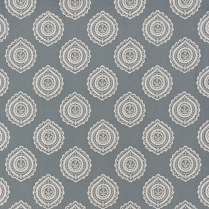 Olana Linen Embroidery Slate 70201 by Schumacher Designer Fabric CONTEMPORARY EMBROIDERIES See Sample INDIA - </p><p>Repeat: Horizontal: 12 5/8" (32CM) and Vertical: 12 1/2" (32CM) 50 1/8" (127CM) - Swanky Fabrics -