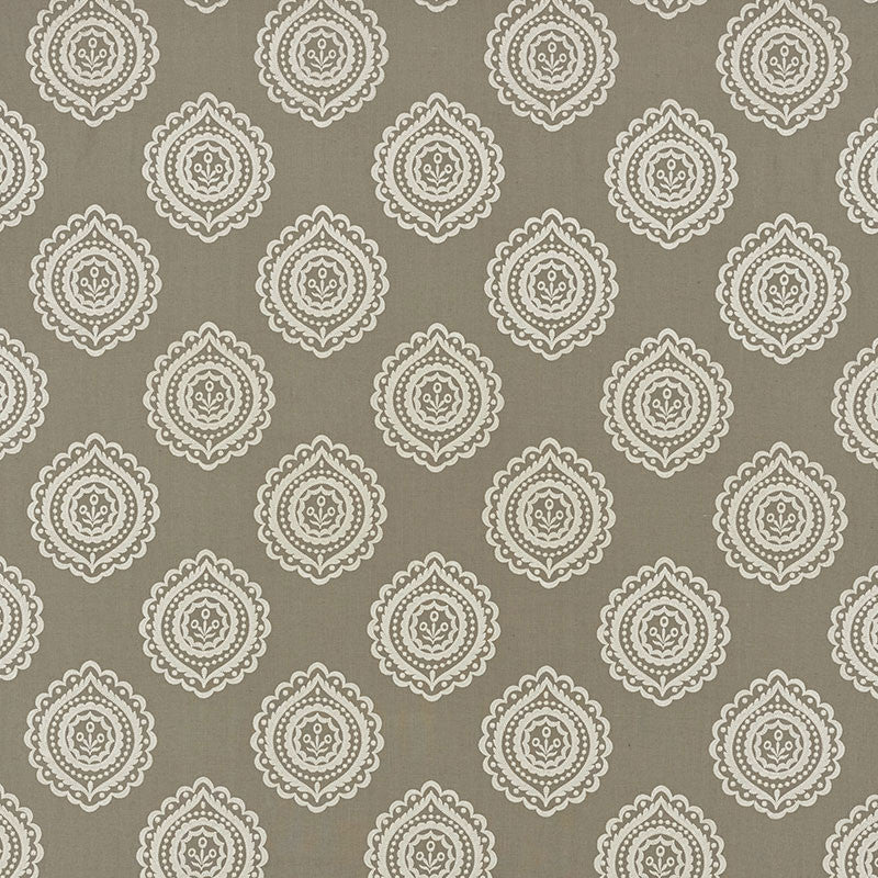 Olana Linen Embroidery Stone 70202 by Schumacher Designer Fabric CONTEMPORARY EMBROIDERIES See Sample INDIA - </p><p>Repeat: Horizontal: 12 5/8" (32CM) and Vertical: 12 1/2" (32CM) 50 1/8" (127CM) - Swanky Fabrics -