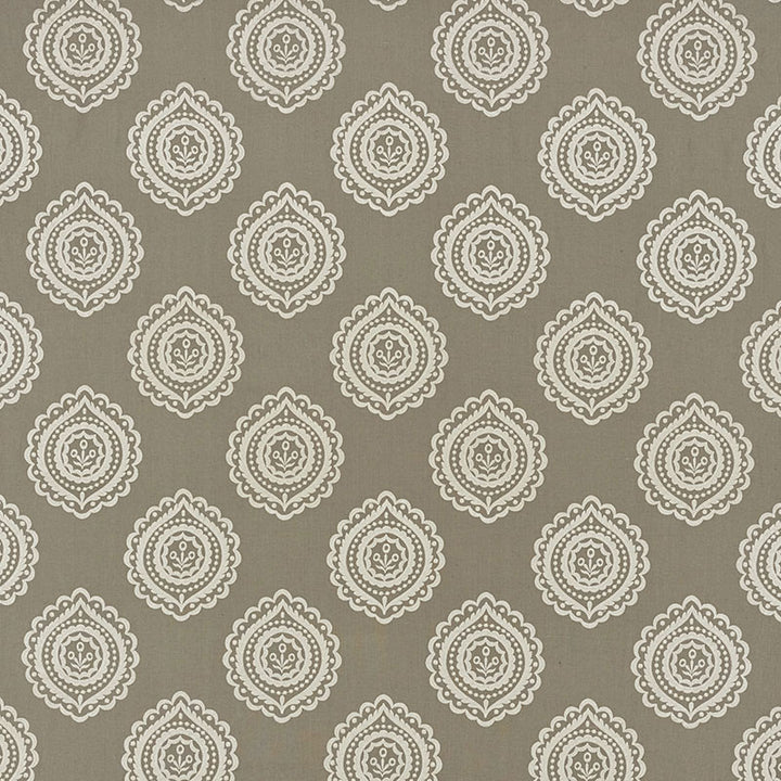 Olana Linen Embroidery Stone 70202 by Schumacher Designer Fabric CONTEMPORARY EMBROIDERIES LINEN 60% VISCOSE RAYON 34% INDIA </p><p>Repeat: Horizontal: 12 5/8" (32CM) and Vertical: 12 1/2" (32CM) 50.125 - Swanky Fabrics -