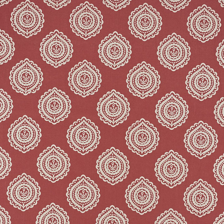 Olana Linen Embroidery Tuscan Red 70204 by Schumacher Designer Fabric Contemporary-Embroideries 60% Linen, 34% Viscose, 6% Spun - Horizontal: 12.625 and Vertical: 12.5 50.125 - Swanky Fabrics -