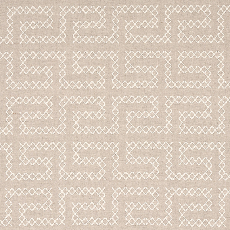 A Maze Embroidery Sand 70231 by Schumacher Fabric Schumacher Fabric A Maze Embroidery Sand 70231Fabric LINEN 36% INDIA </p><p>Repeat: H: HORZ. 4 1/4" (11CM) , V: VERT. 7 3/4" (20CM) 51 - Fabric Carolina -