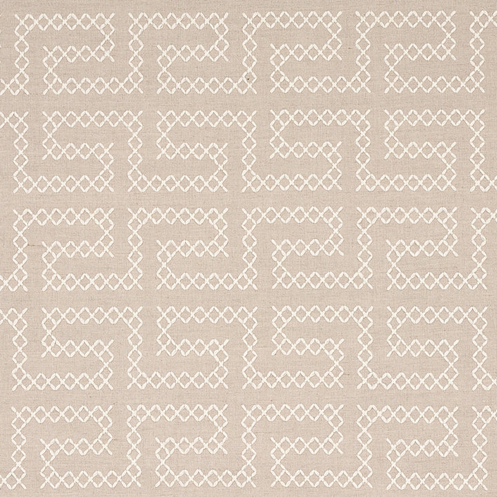 A Maze Embroidery Sand 70231 by Schumacher Designer Fabric CONTEMPORARY EMBROIDERIES LINEN 36% SPUN POLY 35% INDIA </p><p>Repeat: Horizontal: 4 1/4" (11CM) and Vertical: 7 3/4" (20CM) 51 - Swanky Fabrics -