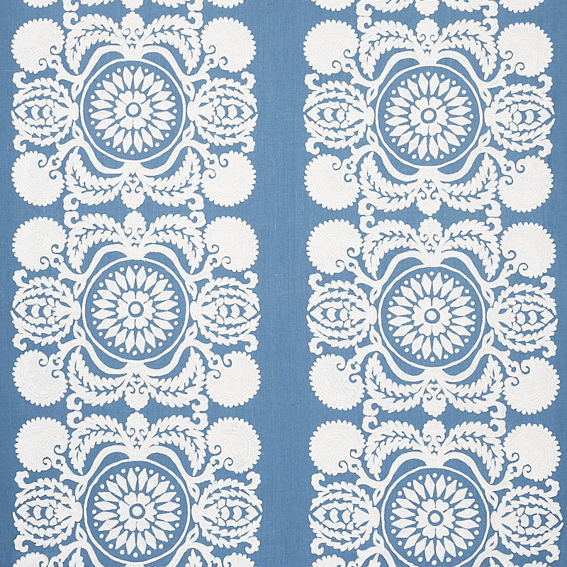 Castanet Embroidery Chambray 70262 by Schumacher Fabric Schumacher Fabric Castanet Embroidery Chambray 70262Fabric LINEN 80% INDIA </p><p>Repeat: H: VERT. 25 7/8" (66CM) , V: VERT. 15 5/8" (40CM) 52 - Fabric Carolina -