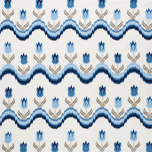 Tulip Flamestitch Embroidery Blue 70272 by Schumacher Designer Fabric