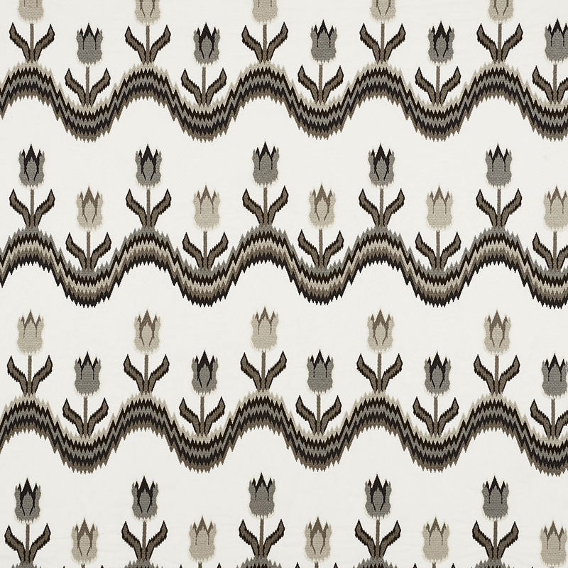 Tulip Flamestitch Embroidery Quarry 70273 by Schumacher Designer Fabric CONTEMPORARY EMBROIDERIES See Sample INDIA - </p><p>Repeat: Horizontal: 51" (130CM) and Vertical: 28 1/4" (72CM) 51" (130CM) - Swanky Fabrics -